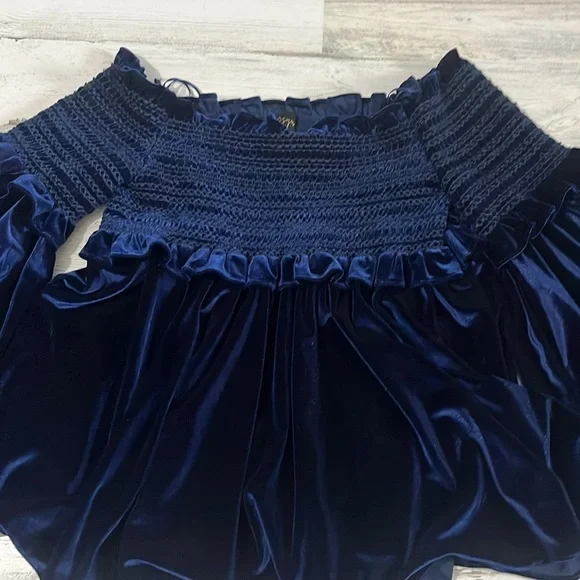 Petersyn Off The Shoulder Blue Velvet Top Size Medium - Picture 4 of 11